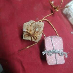 Festive Pink and Gold Gift Box Ornaments - Set of 2